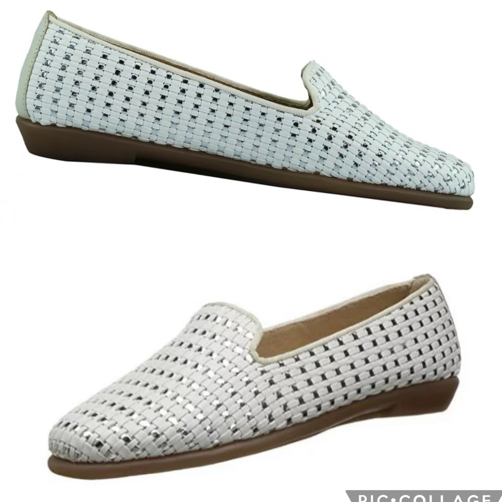 Aerosoles Betunia woven Slip on Loafer in white and silver size 9.5